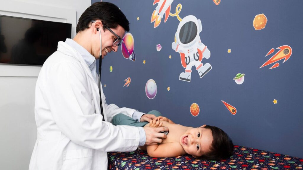 Child-Friendly Pediatric Oncology Clinic Banner with Doctor and Patient