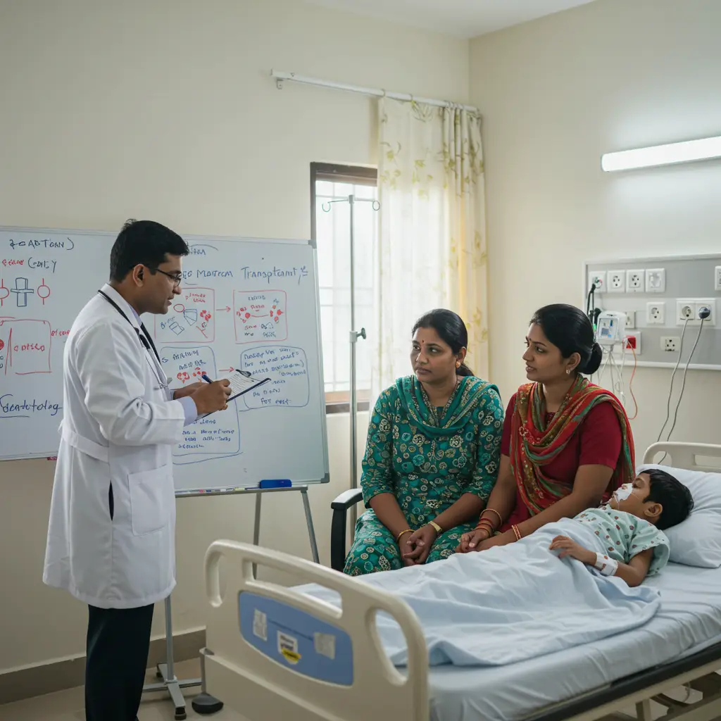 Doctor explaining bone marrow transplant treatment plan to family