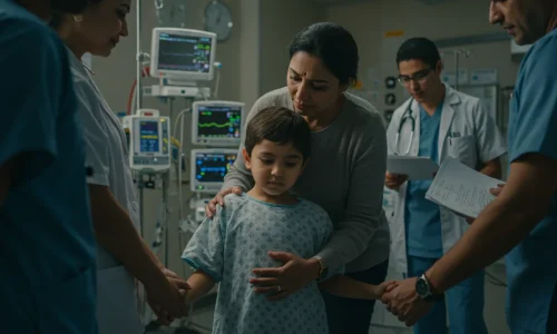 pediatric-icu-boy-with-mom Medulloblastoma Treatment